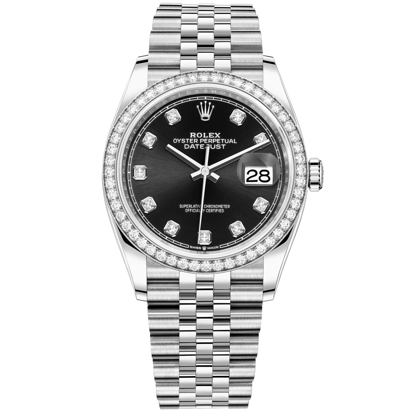 Datejust 36 36mm Oystersteel Jubilee Bracelet and White Gold with Bright Black Diamond-Set Dial Diamond-Set Bezel