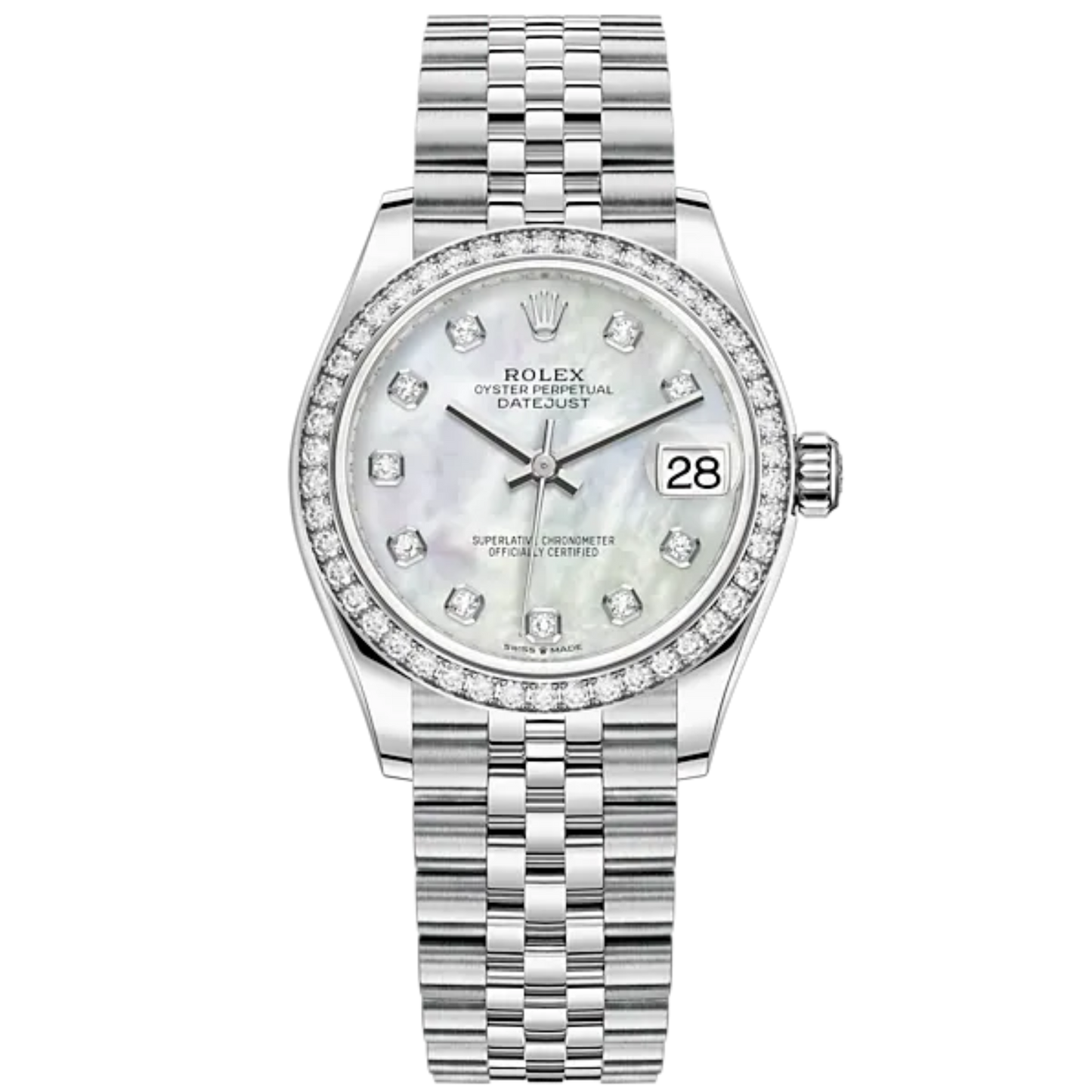 Datejust 31 31mm Jubilee Bracelet Oystersteel and White Gold with White Mother-Of-Pearl Dial Knurled Bezel