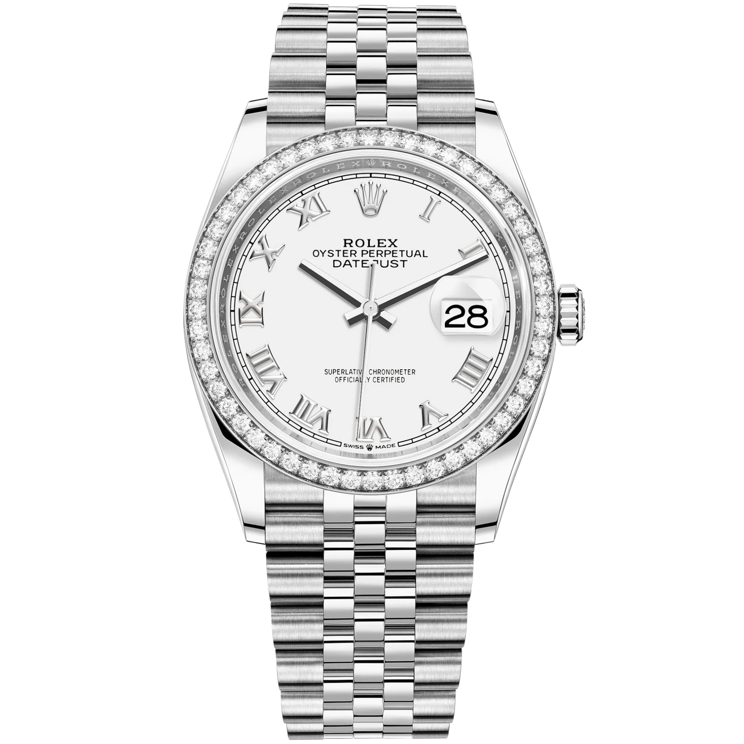 Datejust 36 36mm Oystersteel and White Gold Jubilee Bracelet White Dial Diamond-set Bezel