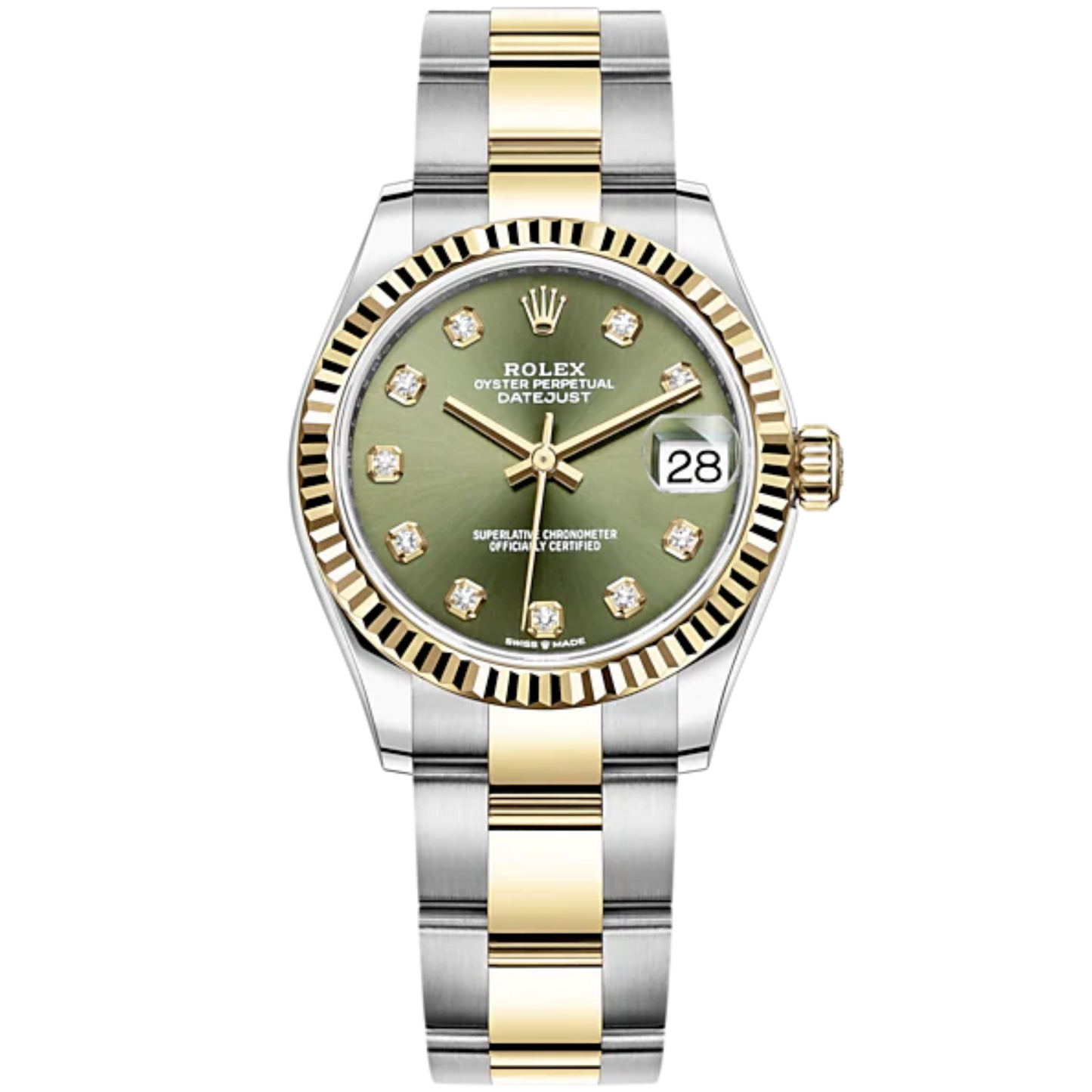 Datejust 31 31mm Oyster Bracelet Oystersteel and Yellow Gold With Olive-Green Diamond-Set Dial Fluted Bezel