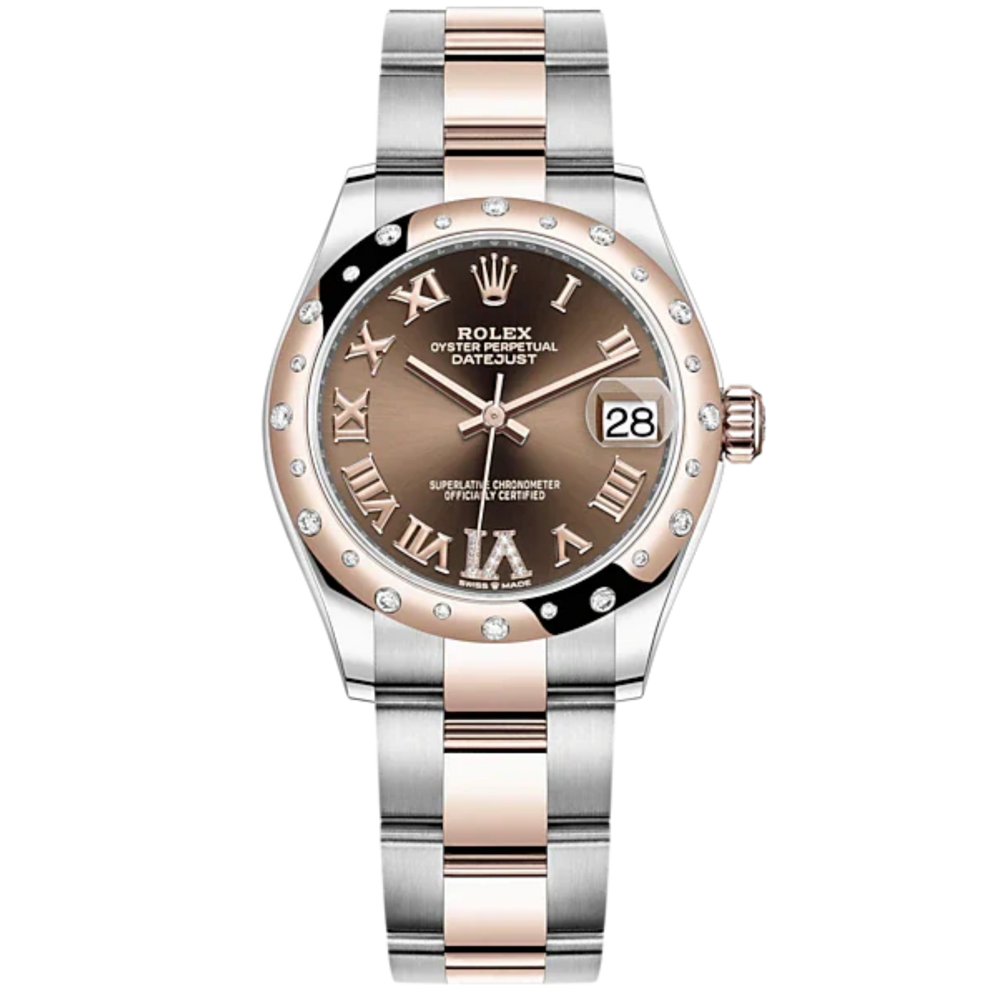Datejust 31 31mm Oyster Bracelet Oystersteel and Everose Gold with Chocolate Diamond-Set Dial Diamond-Set Bezel
