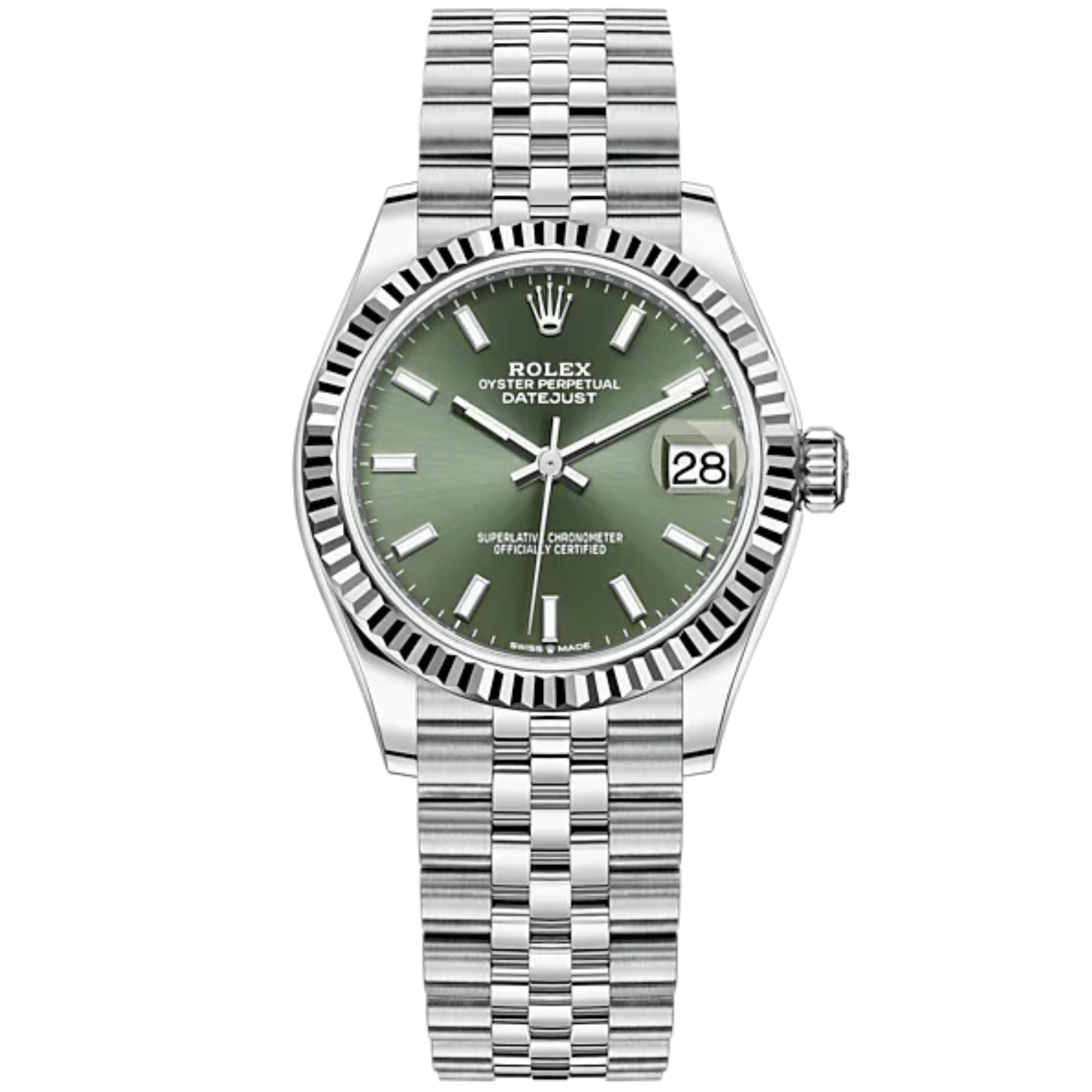 Datejust 31 31mm Jubilee Bracelet Oystersteel and White Gold with Mint Green Dial Fluted Bezel