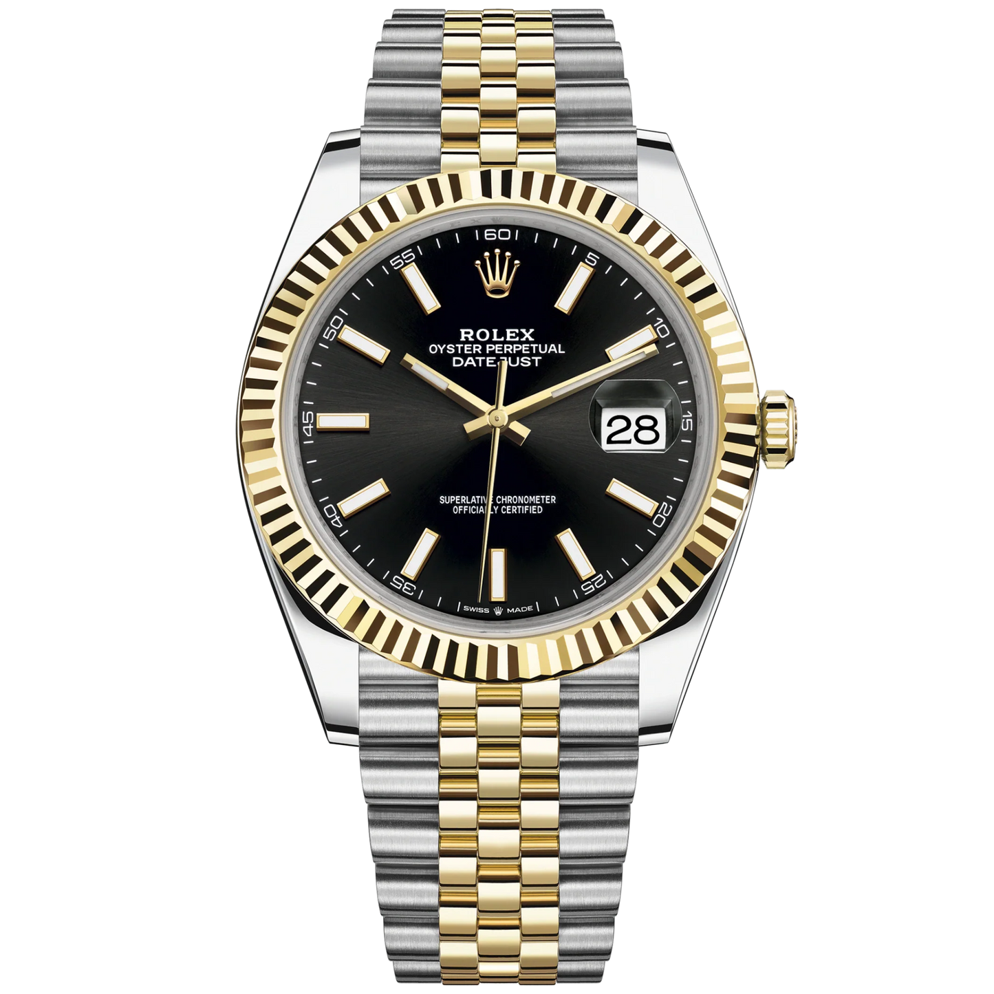 Datejust 41 41mm Jubilee Bracelet Oystersteel and Yellow Gold with Bright Black Dial Fluted Bezel