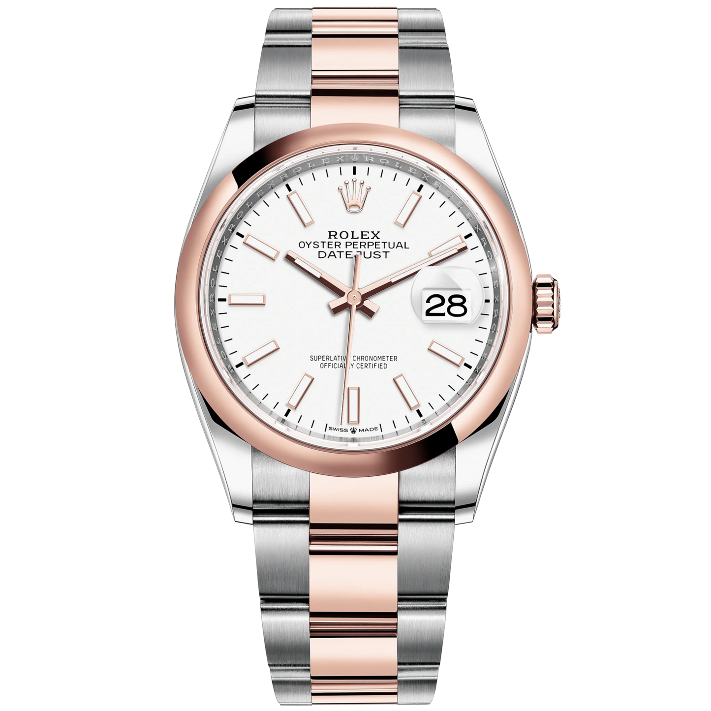 Datejust 36 36mm Oystersteel and Everose Gold Oyster Bracelet White Dial Domed Bezel