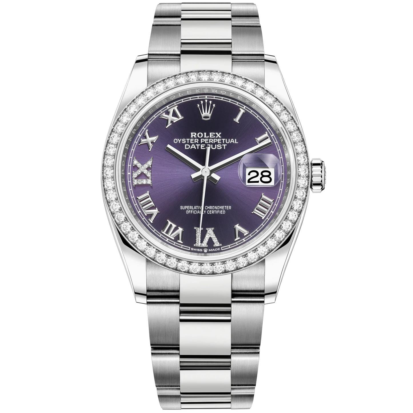 Datejust 36 36mm Oyster Bracelet Oystersteel and White Gold with Aubergine Diamond Dial Diamond-Set Bezel