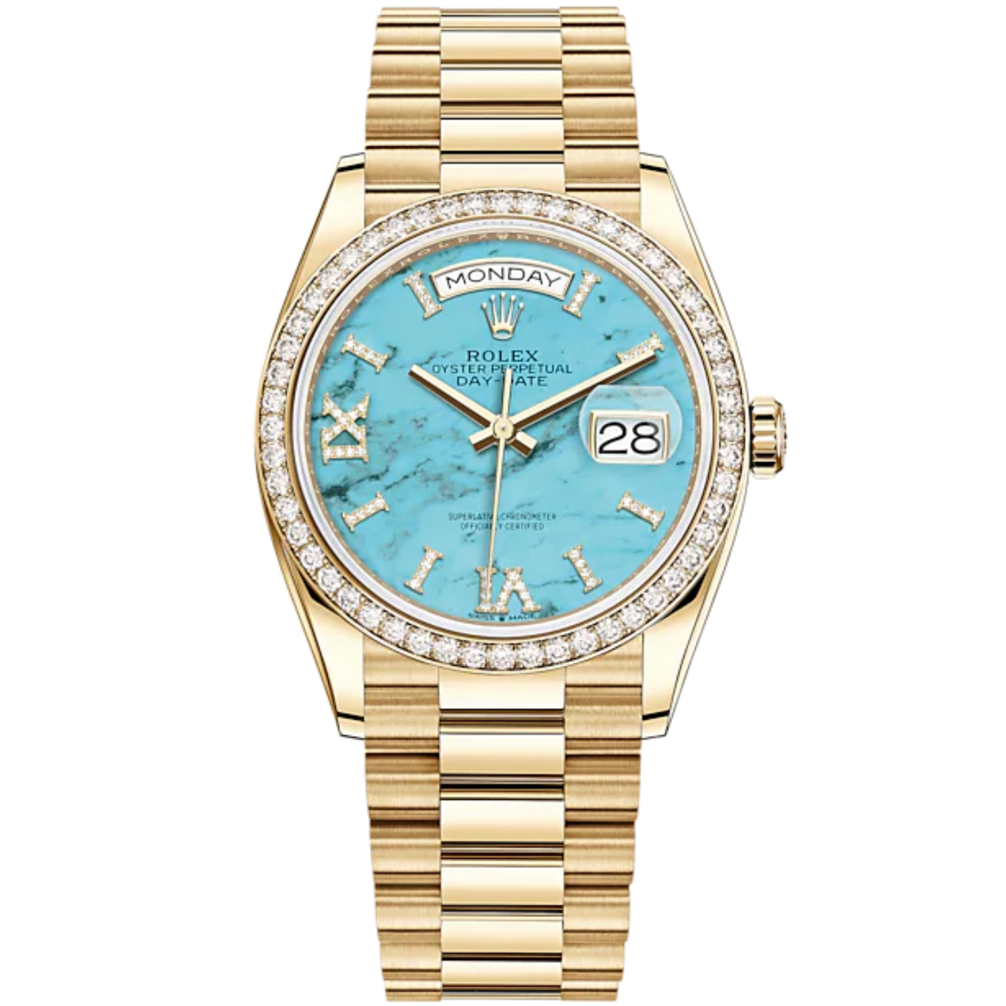 Day-Date 36 36mm President Bracelet and 18 KT Yellow Gold with Turquoise Dial Diamond-Set Bezel