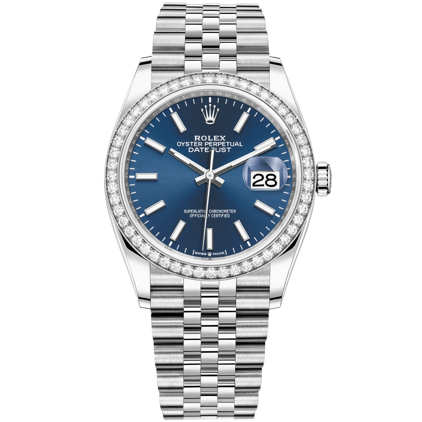 Datejust 36 36mm Oystersteel and White Gold Jubilee Bracelet Bright Blue Dial Diamond-set Bezel