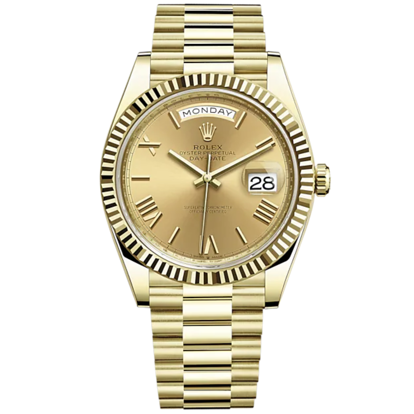 Rolex Day-Date Ref. 228238 40mm Yellow Gold with Champagne-Colour Roman Dial and Fluted Bezel