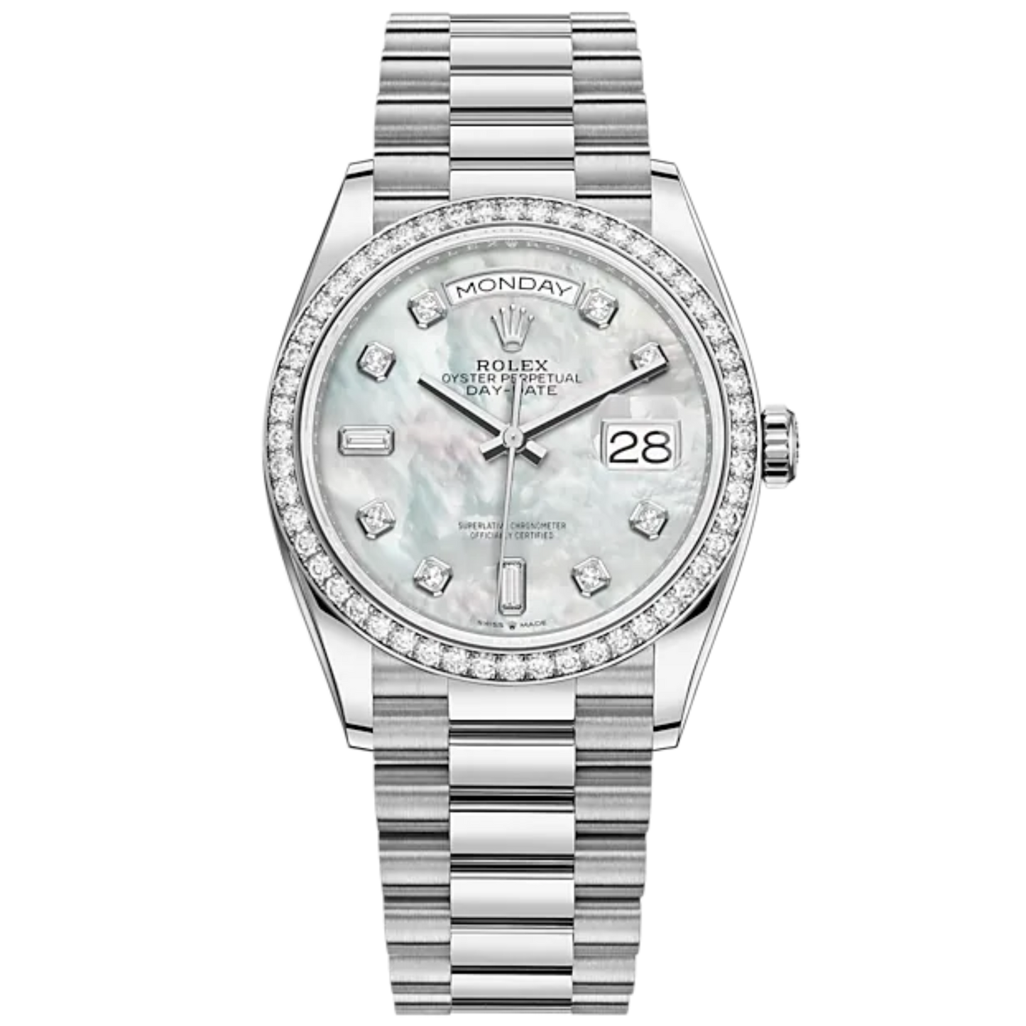 Day-Date 36 36mm President Bracelet and 18 KT White Gold with White Mother-of-Pearl Dial Diamond-Set Dial and Bezel