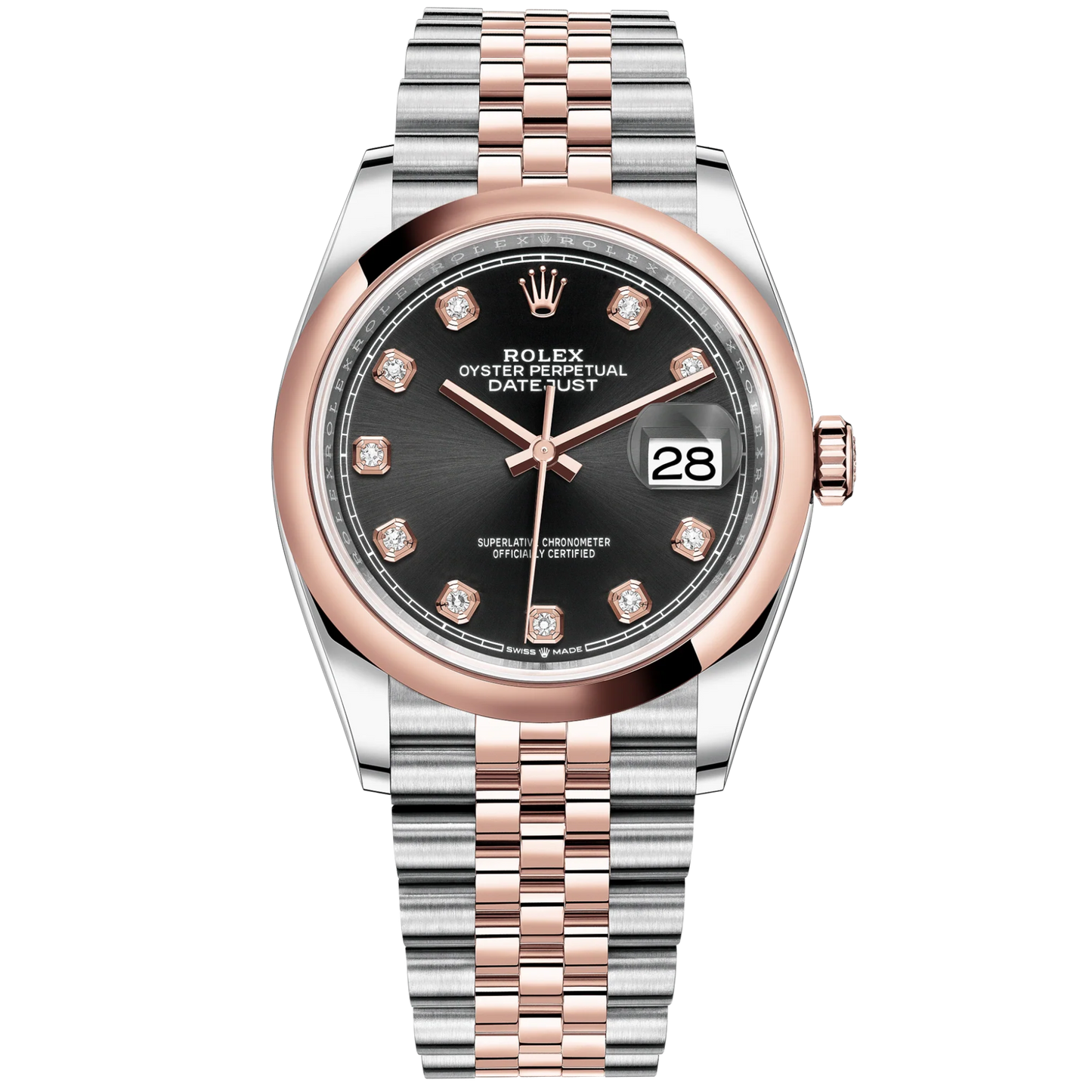 Datejust 36 36mm Oystersteel and Everose Gold Jubilee Bracelet Bright Black Diamond-set Dial Domed Bezel