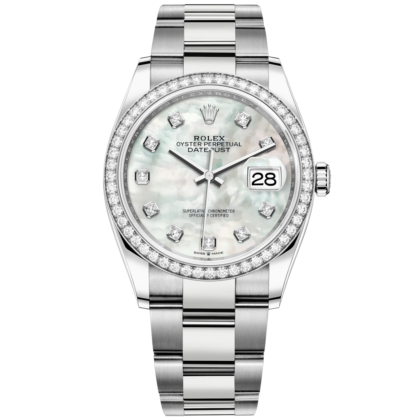 Datejust 36 36mm Oystersteel and White Gold Oyster Bracelet White Mother-of-Pearl Diamond-set Dial Diamond-set Bezel