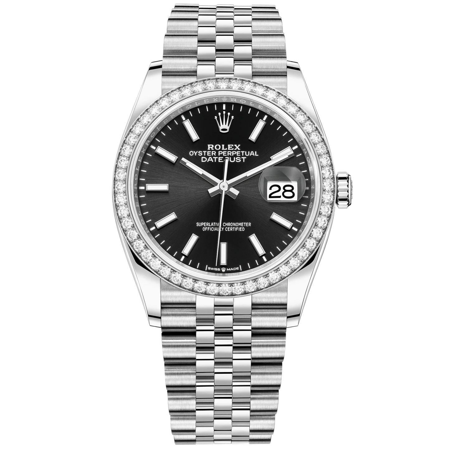 Datejust 36 36mm Oystersteel and White Gold Jubilee Bracelet Bright Black Dial Diamond-set Bezel
