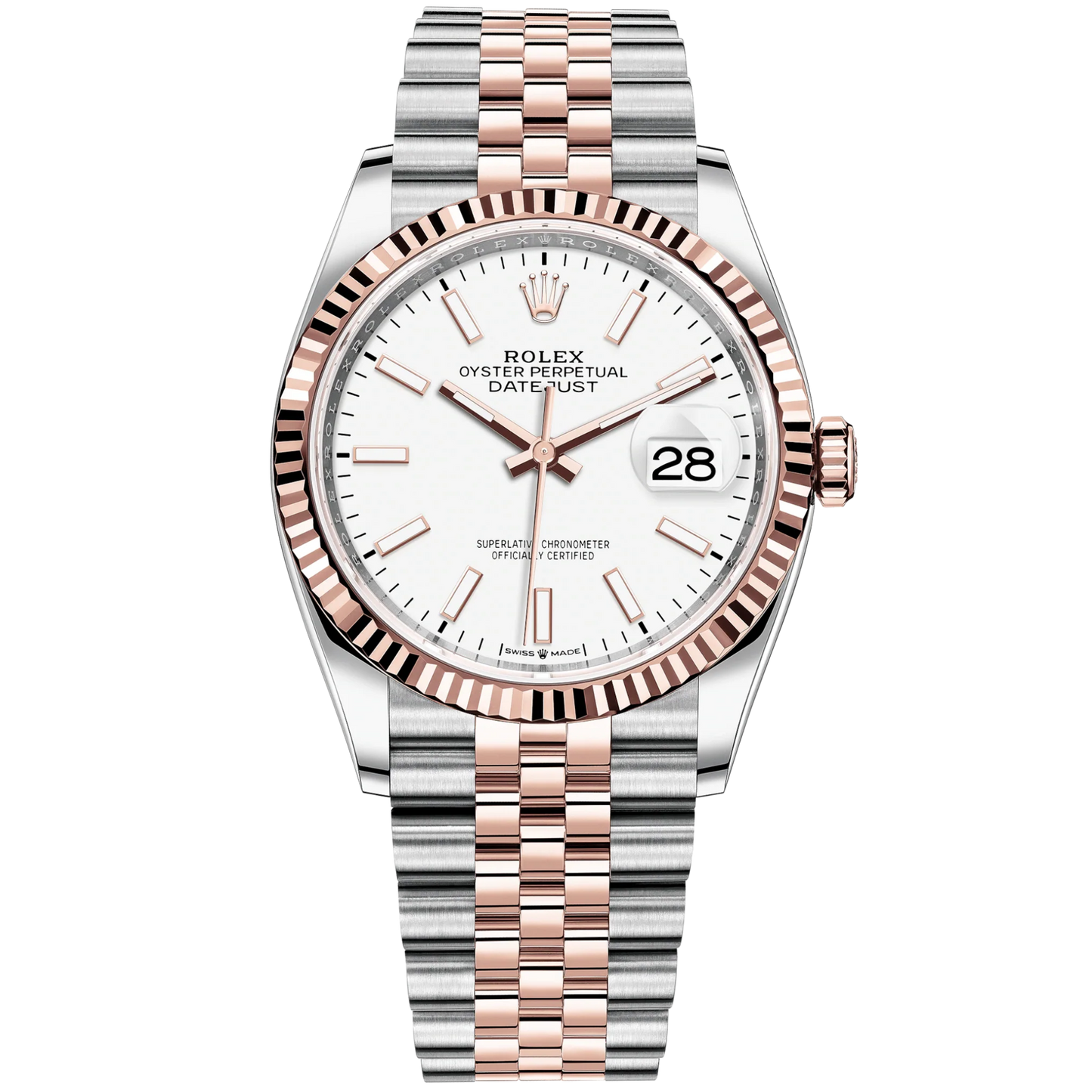 Datejust 36 36mm Oystersteel and Everose Gold Jubilee Bracelet White Dial Fluted Bezel