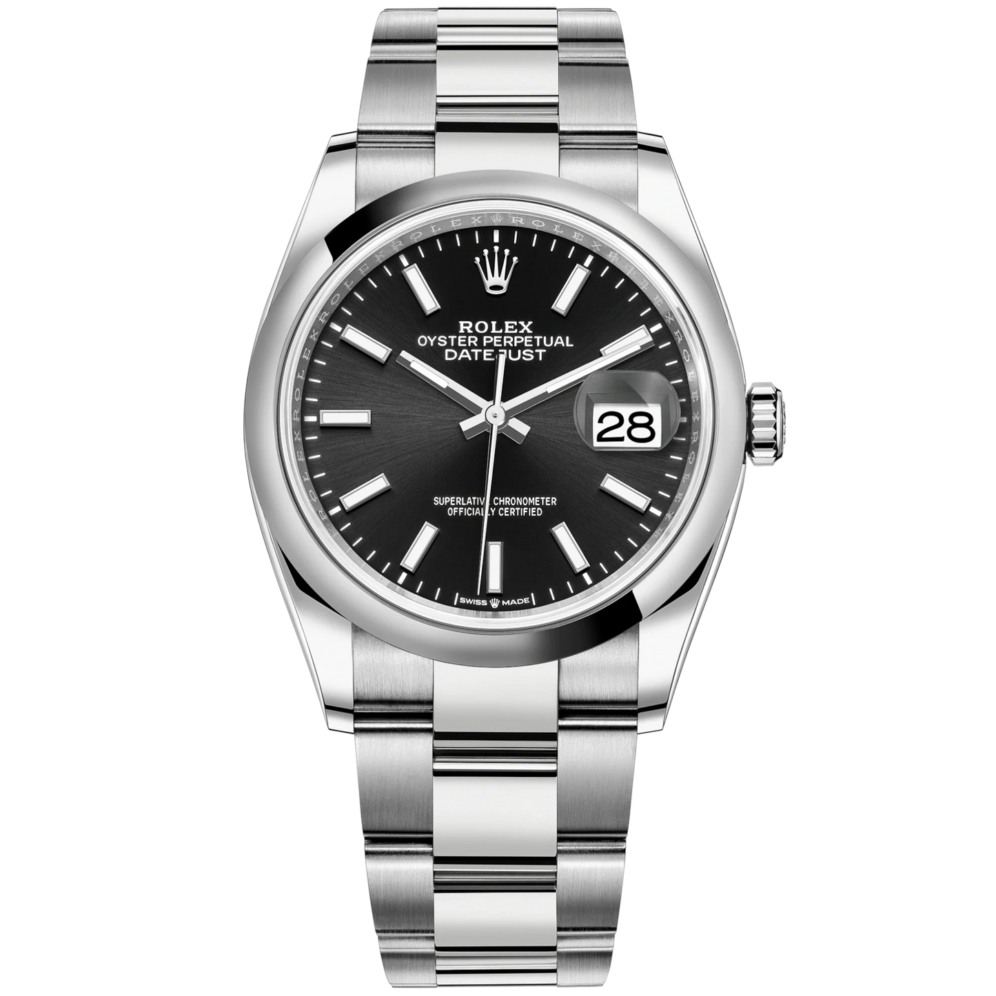 Datejust 36 36mm Oystersteel Oyster Bracelet Bright Black Dial Domed Bezel
