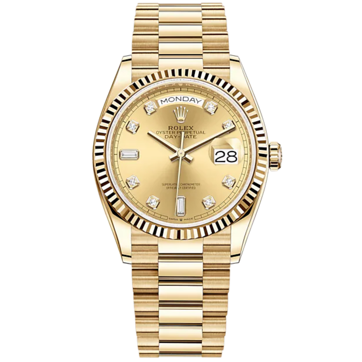 Day-Date 36 36mm President Bracelet and 18 KT Yellow Gold with Champagne-Colour Diamond Marker Dial Fluted Bezel