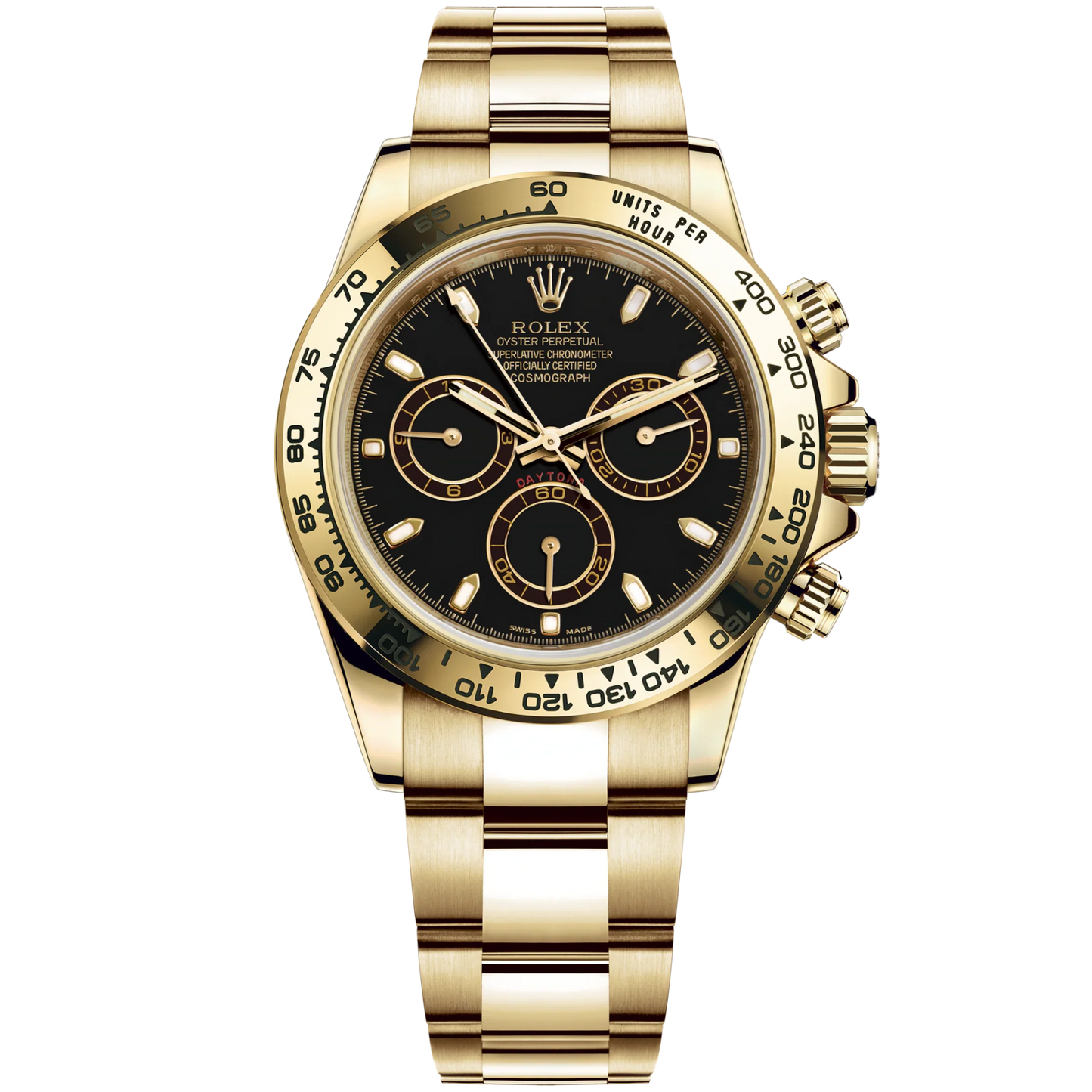 Cosmograph Daytona 40MM Oyster Bracelet Black Dial 18 CT Yellow Gold Bezel With Engraved Tachymetric Scale