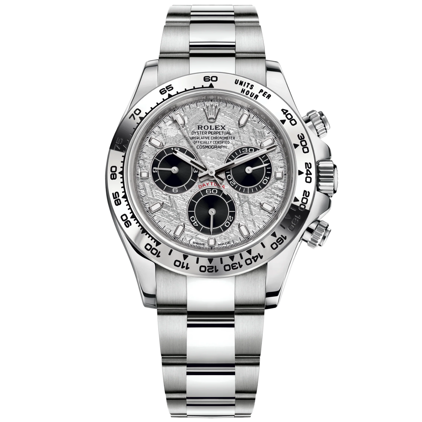 Cosmograph Daytona 40MM Oyster Bracelet Meteorite and Black Dial 18 CT White Gold Bezel With Engraved Tachymetric Scale