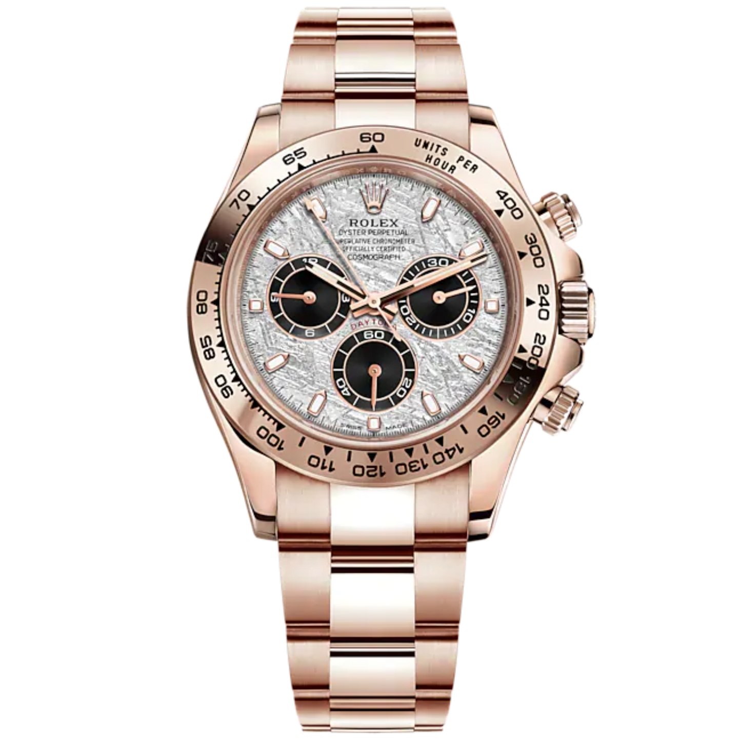 Cosmograph Daytona 40MM Oyster Bracelet Meteorite and Black Dial 18 CT Everose Gold Bezel With Engraved Tachymetric Scale