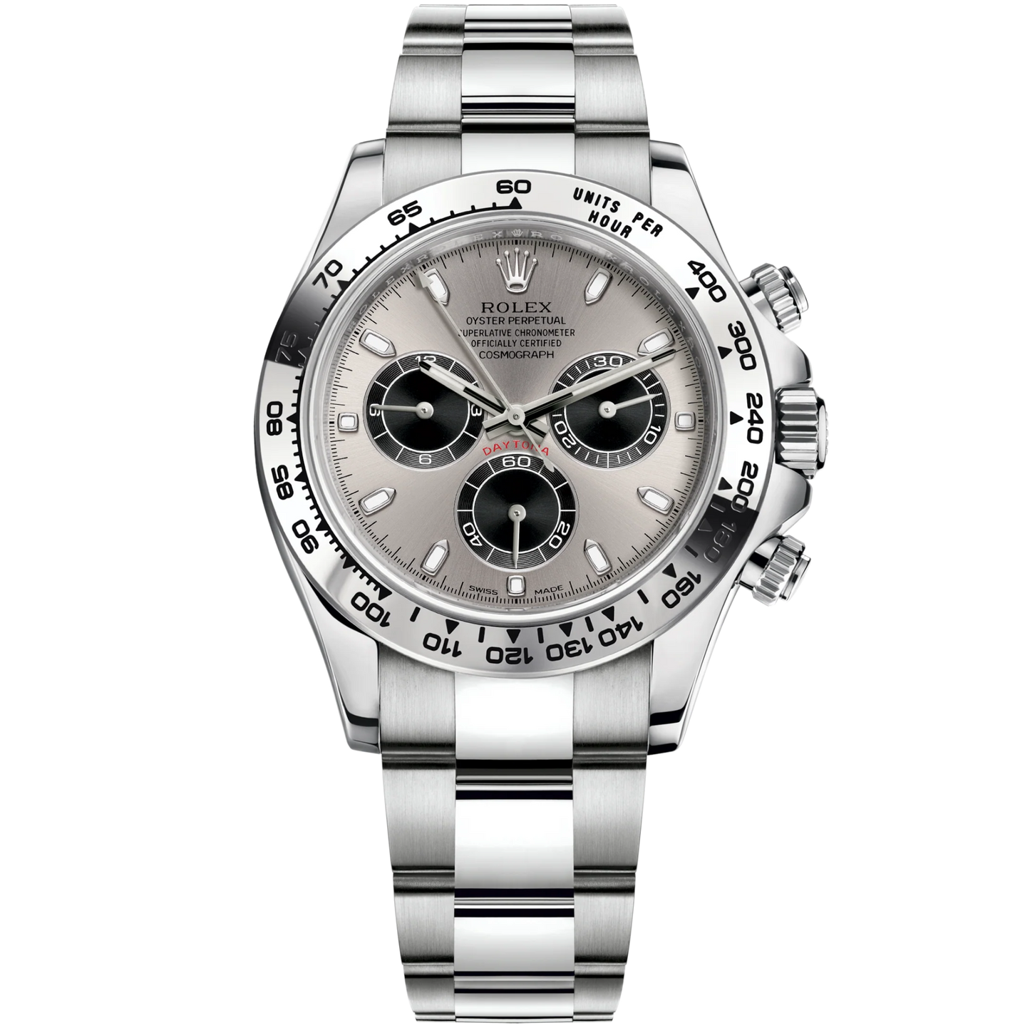 Cosmograph Daytona 40MM Oyster Bracelet Steel and Black Dial 18 CT White Gold Bezel With Engraved Tachymetric Scale