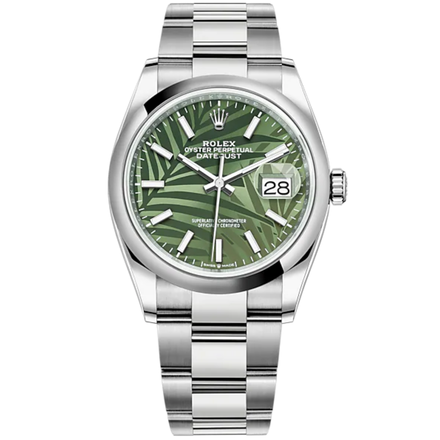 Datejust 36 36mm Oystersteel Oyster Bracelet Olive Green Palm-Motif Dial Domed Bezel