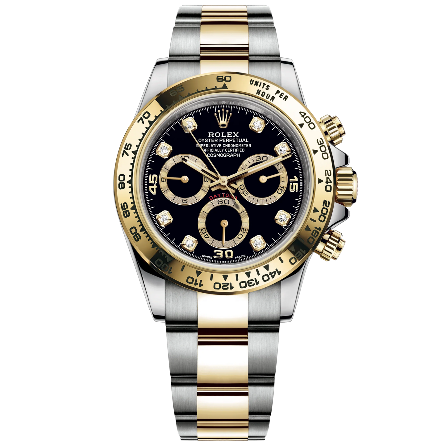 Cosmograph Daytona 40MM Oyster Bracelet Yellow Gold With a Black Diamond-Set Dial Yellow Gold Bezel With Engraved Tachymetric Scale