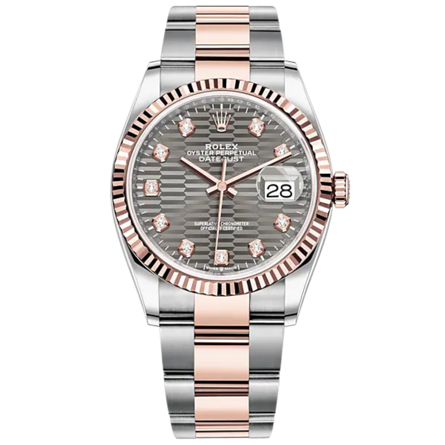 Datejust 36 36mm Oystersteel and Everose Gold Oyster Bracelet Slate Fluted-Motif Diamond-set Dial Fluted Bezel