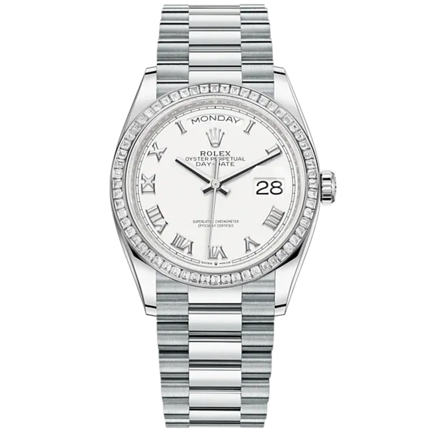 Day-Date 36 36mm President Bracelet and 18 KT White Gold with White Dial Diamond-Set Bezel