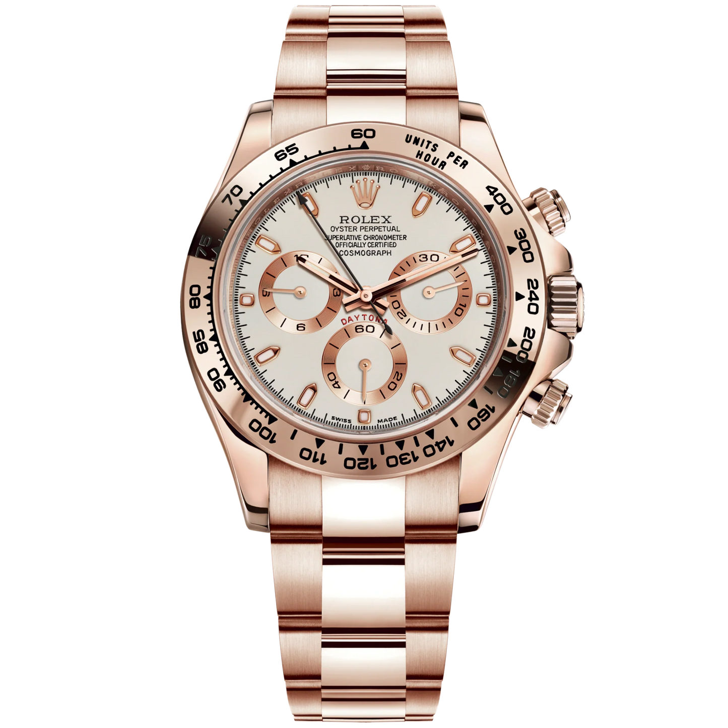 Cosmograph Daytona 40MM Oyster Bracelet Ivory Dial 18 CT Everose Gold Bezel With Engraved Tachymetric Scale