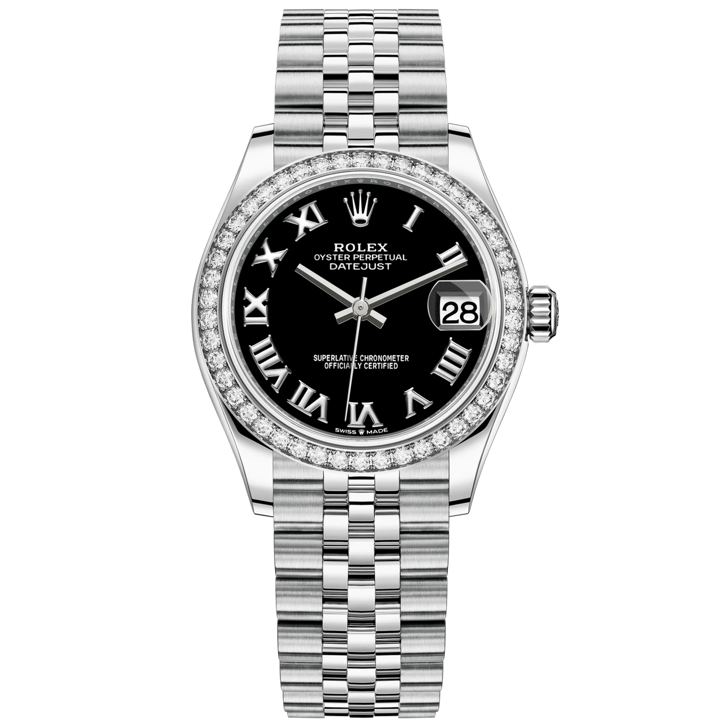 Datejust 31 31mm Jubilee Bracelet Oystersteel and White Gold with Bright Black Dial Diamond-Set Bezel
