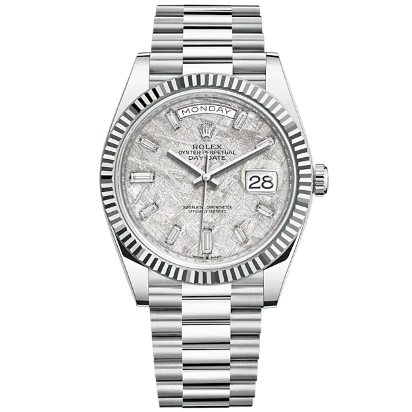 Day-Date 40 40mm President Bracelet and Platinum with Meteorite Dial Diamond-Set Dial and Fluted Bezel