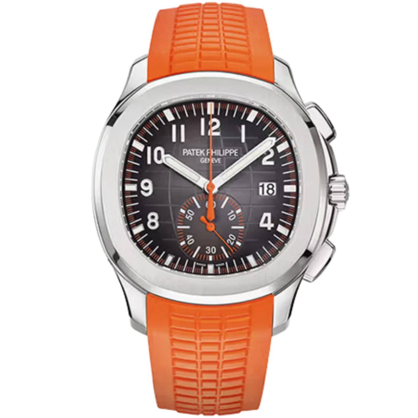 Patek Philippe Aquanaut Ref. 5968A 42.2mm Stainless Steel Case Rubber Strap Black and Orange Dial