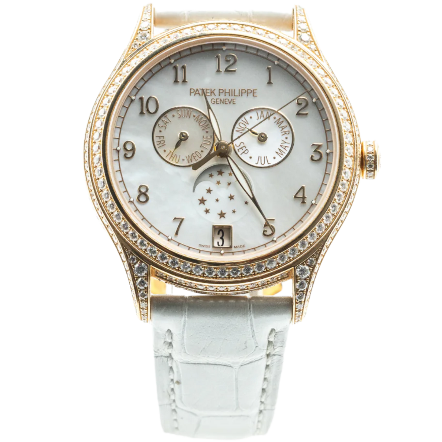 Patek Philippe Ref. 4948R-001 38MM Annual Calendar/Moonphase Rose Gold White Dial with Diamond Bezel