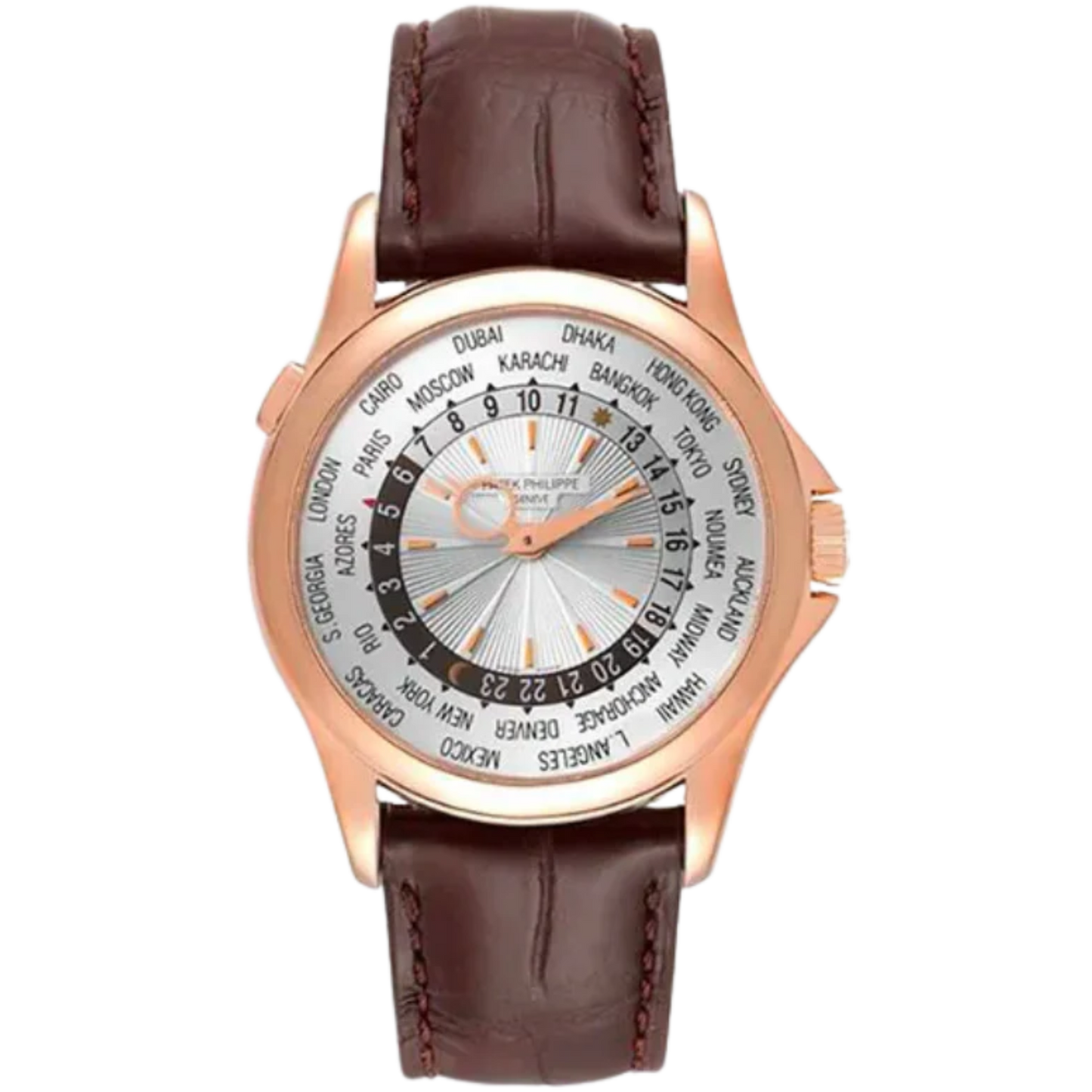 Patek Philippe World Time Ref. 5130R-001 Rose Gold White Dial on Leather