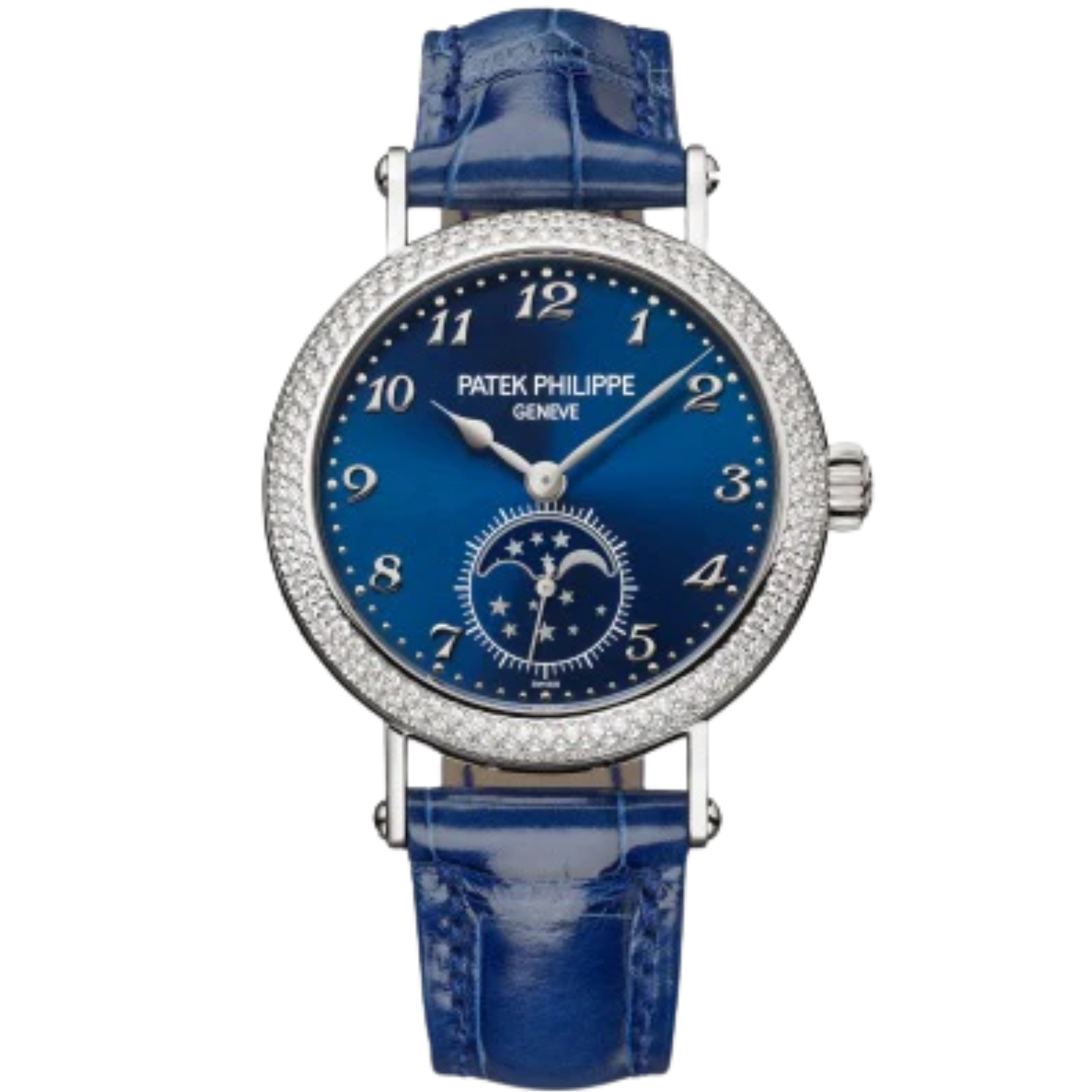 7121/200G Complications 33mm Shiny Blue Alligator Leather Strap Blue Sunburst Dial Dentelle Diamond-set White Gold Bezel