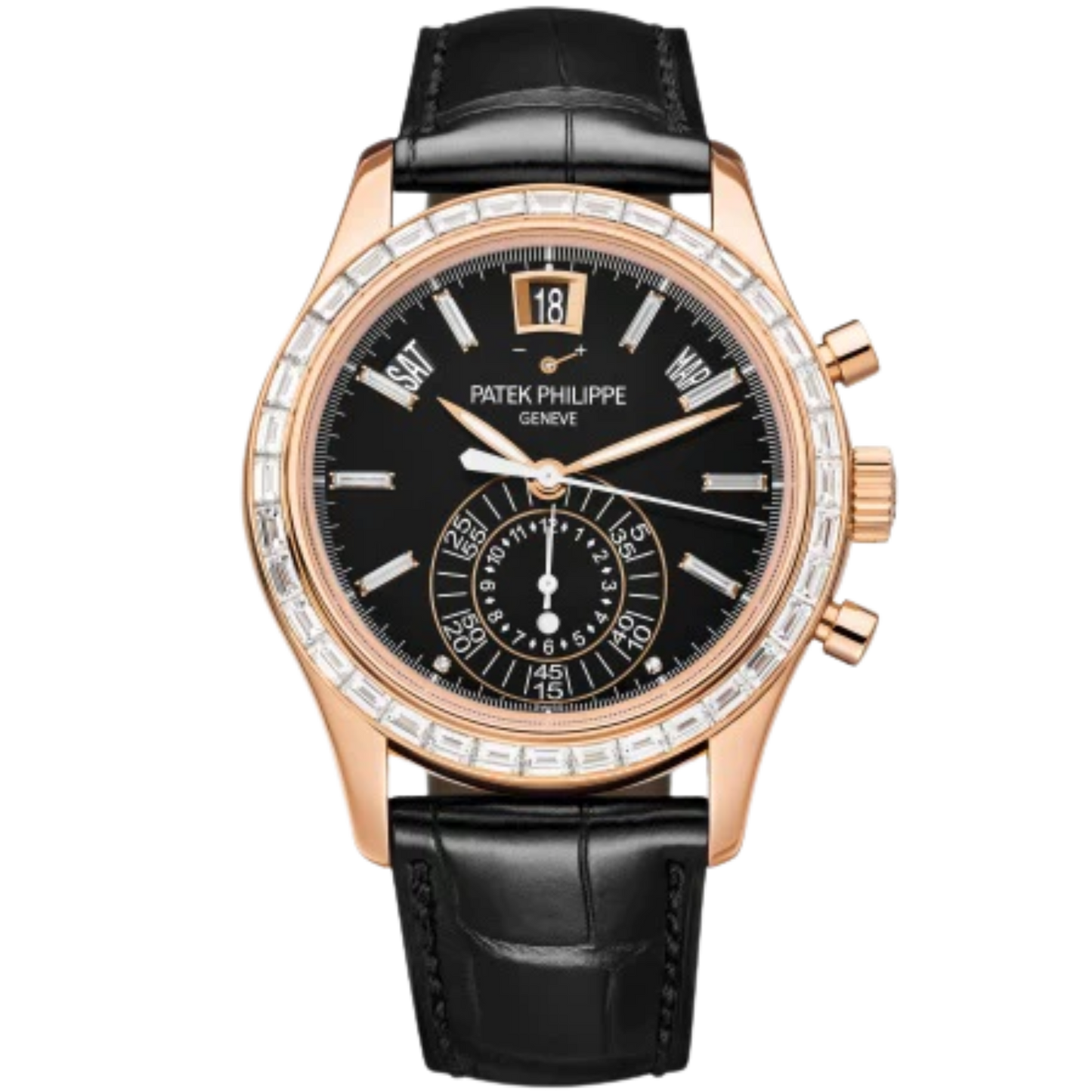 5961R Complications 40.5mm Matte Black Alligator Strap Ebony Black Opaline Dial Baguette Diamond-set Rose Gold Bezel