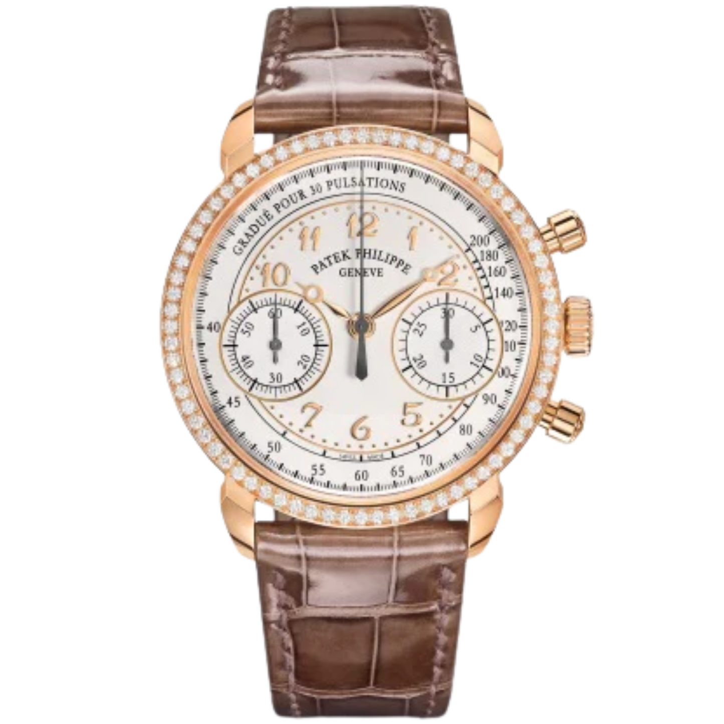 7150/250R Complications 38mm Shiny Mink Gray Alligator Strap Silvery Opaline Dial Diamond-paved Rose Gold Bezel