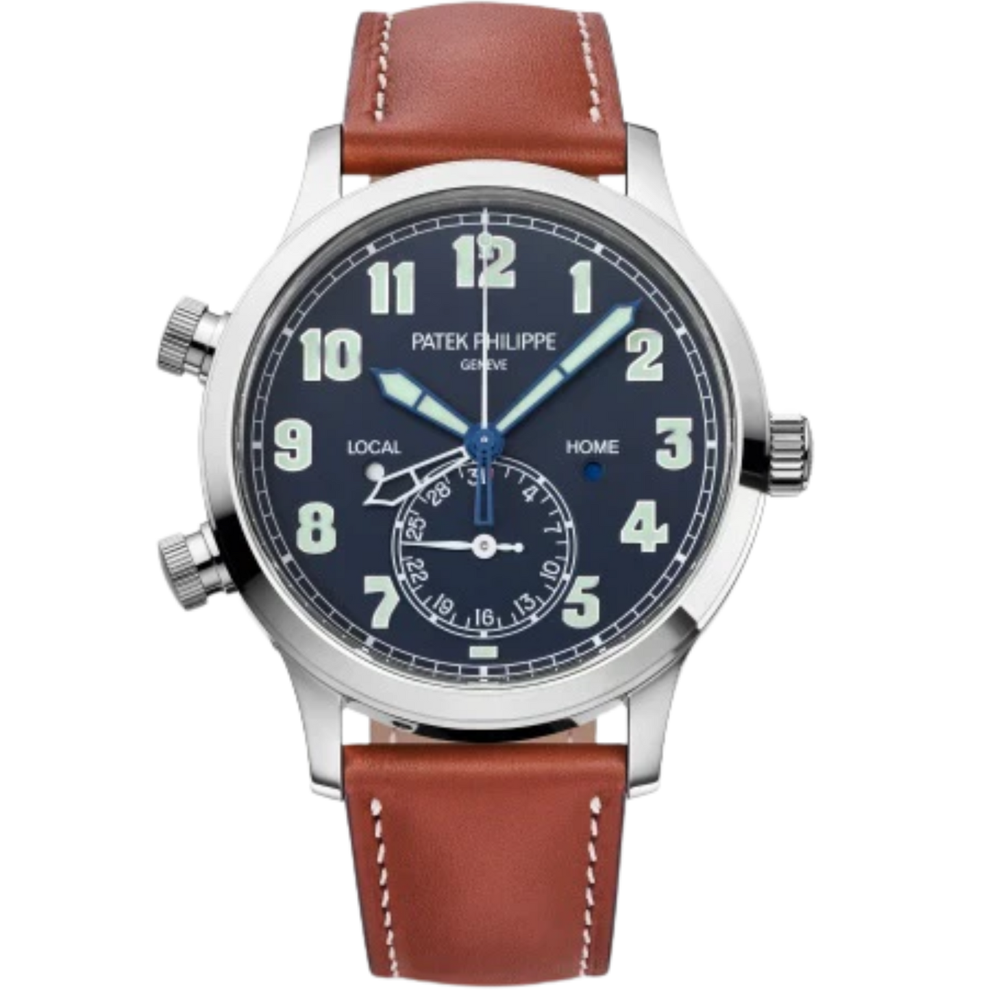 5524G Complications 42mm Vintage Brown Calf Leather Strap Blue Varnished Dial White Gold Bezel