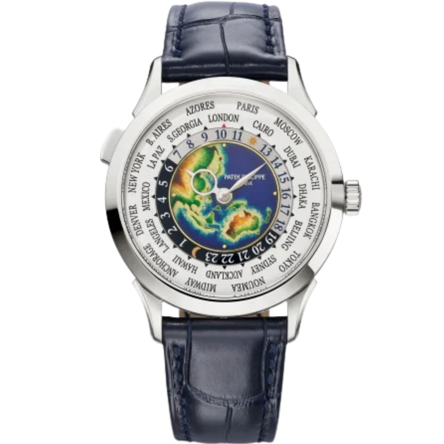 5231G Complications 38.5mm Matte Navy Blue Alligator Leather Strap Grand Feu Cloisonné Center Enamel Dial White Gold Bezel