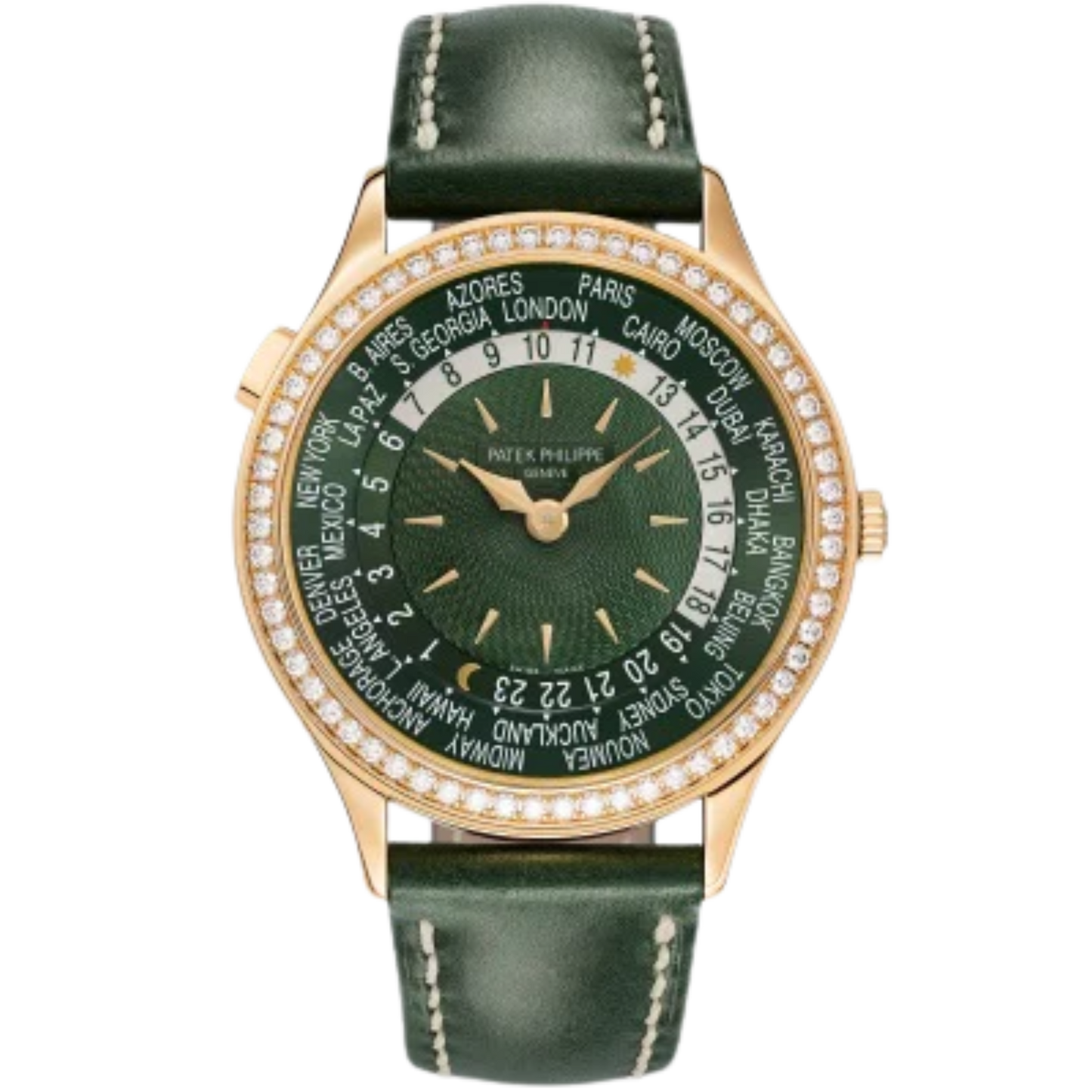 7130R Complications 36mm Shiny Olive Green Calfskin Hand-Guilloched Olive Green Dial Diamond-set Rose Gold Bezel
