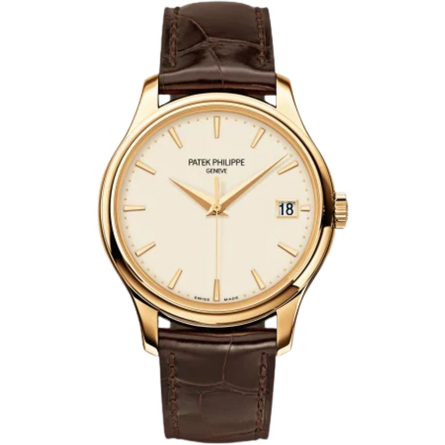 5227J Calatrava 39mm Chocolate Brown Shiny Alligator Strap Ivory Lacquered Dial Yellow Gold Bezel