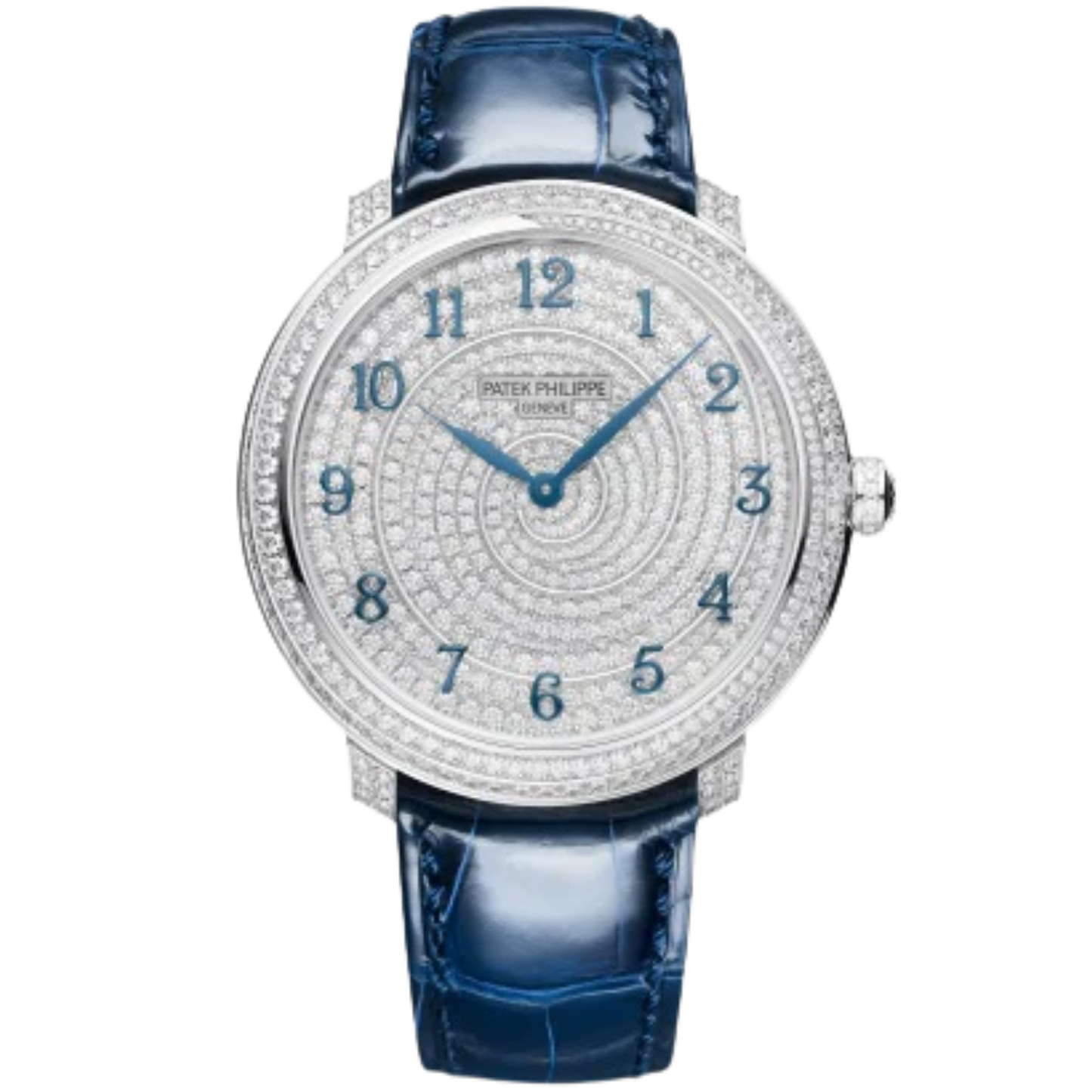 4978/400G Calatrava 36.5mm Shiny Dusk Blue Alligator Leather Strap 18K Gold Full Diamond-set Dial White Gold Bezel