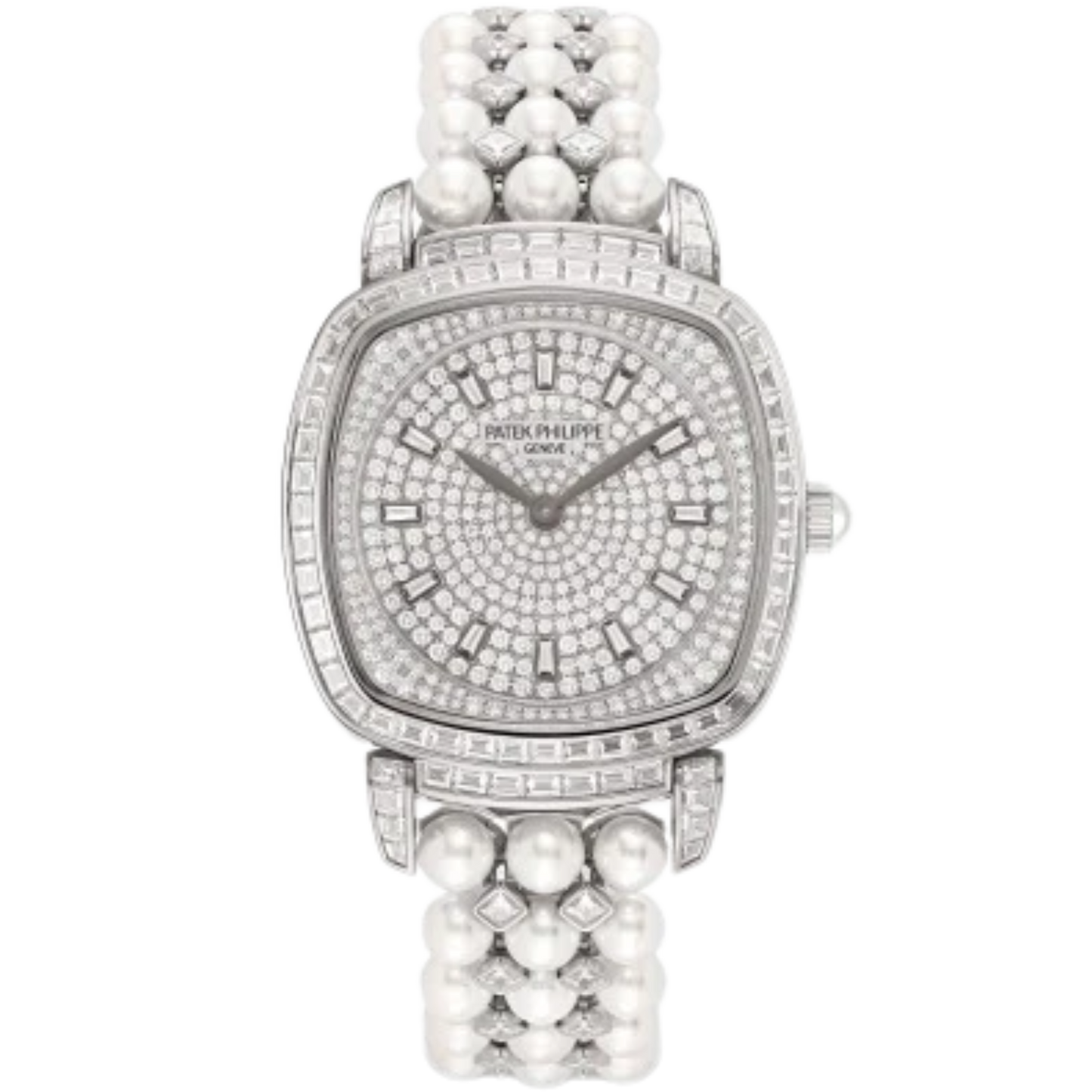 7042/100G Gondolo 48.85 carat Akoya Pearl 48 Princess-cut Diamond Bracelet Diamond-paved Flange Dial White Gold Baguette Diamond-set Bezel