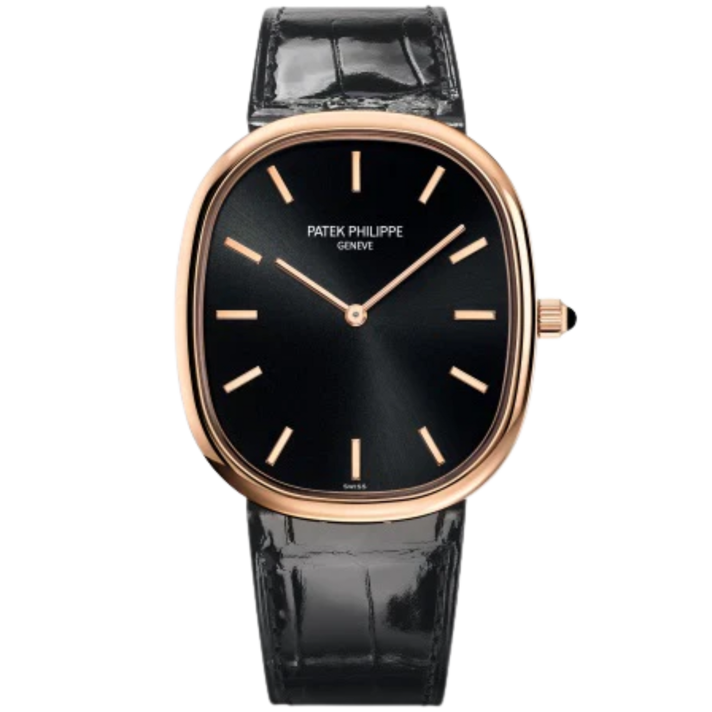 5738R Golden Ellipse Shiny Black Alligator Strap Ebony Black Sunburst Dial Rose Gold Bezel