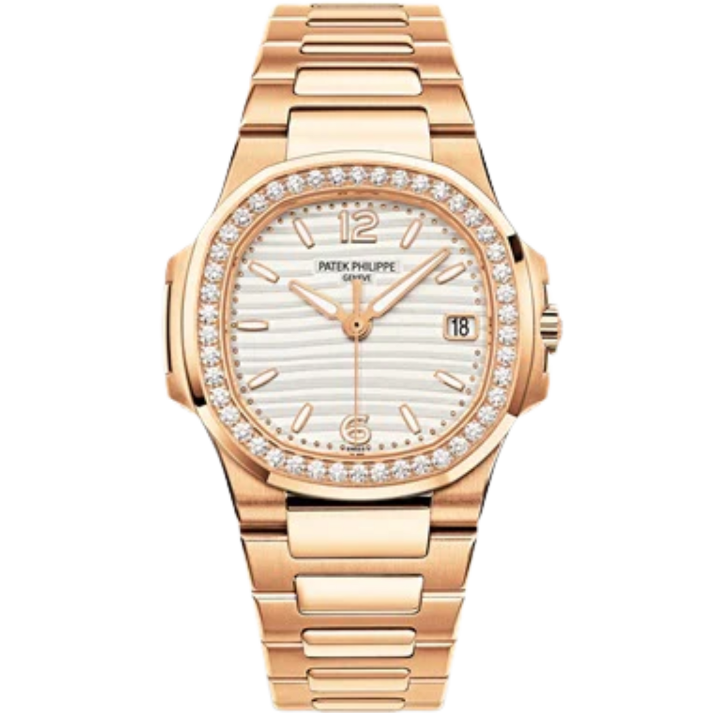 7010/1R Nautilus Rose Gold Bracelet Silvery Opaline Embossed Dial Rose Gold Octagonal Diamond Bezel