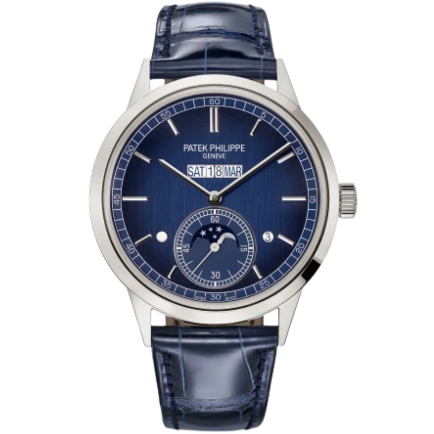 5236P Grand Complications 41.3mm Shiny Navy Blue Alligator Leather Strap Blue Gradient-Black Dial Platinum Bezel