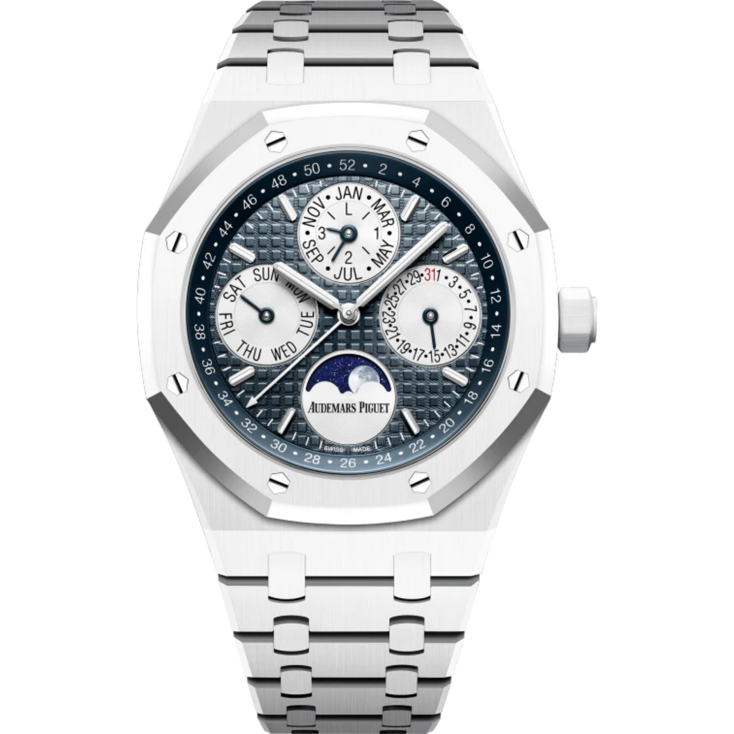 Audemars Piguet Royal Oak 41MM Ref. 26579CB.OO.1225CB.01 White Ceramic Blue Dial Perpetual Calendar