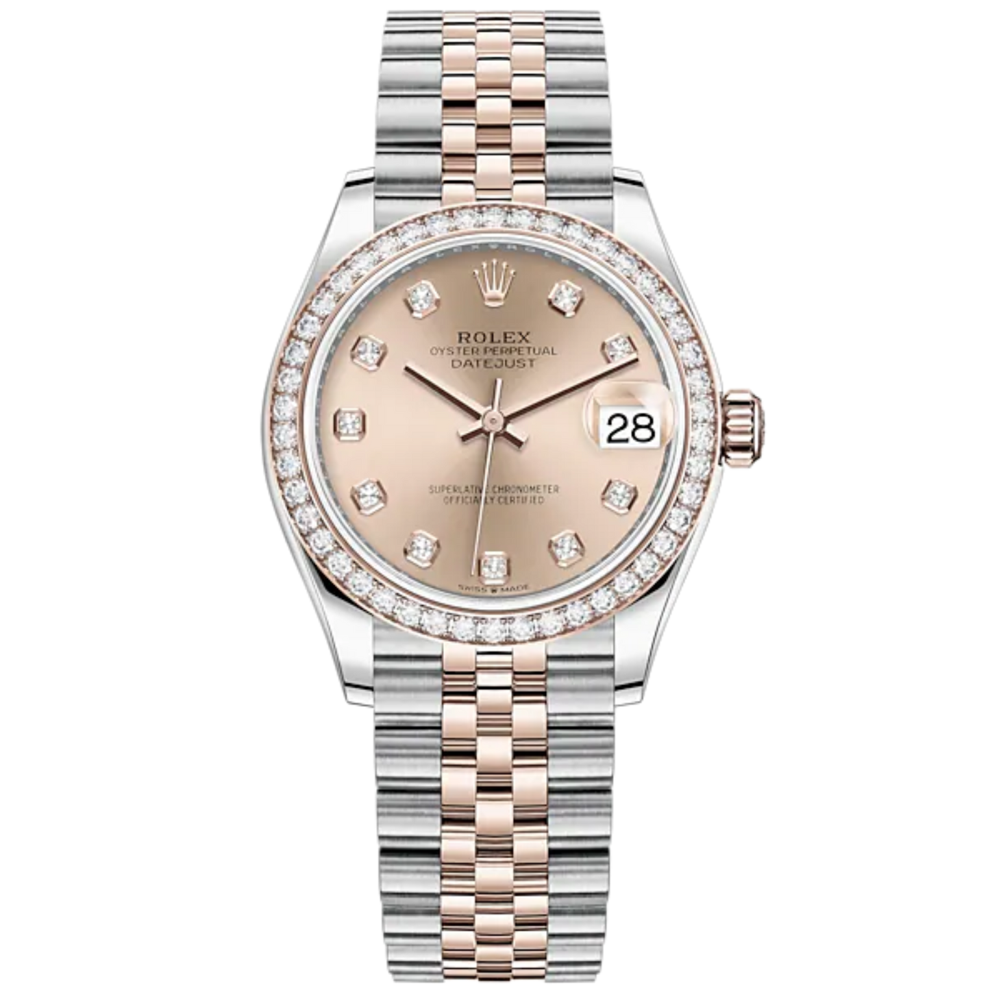 Datejust 31 31mm Jubilee Bracelet Oystersteel and Everose Gold with Rosé-Colour Diamond-Set Dial Diamond-Set Bezel