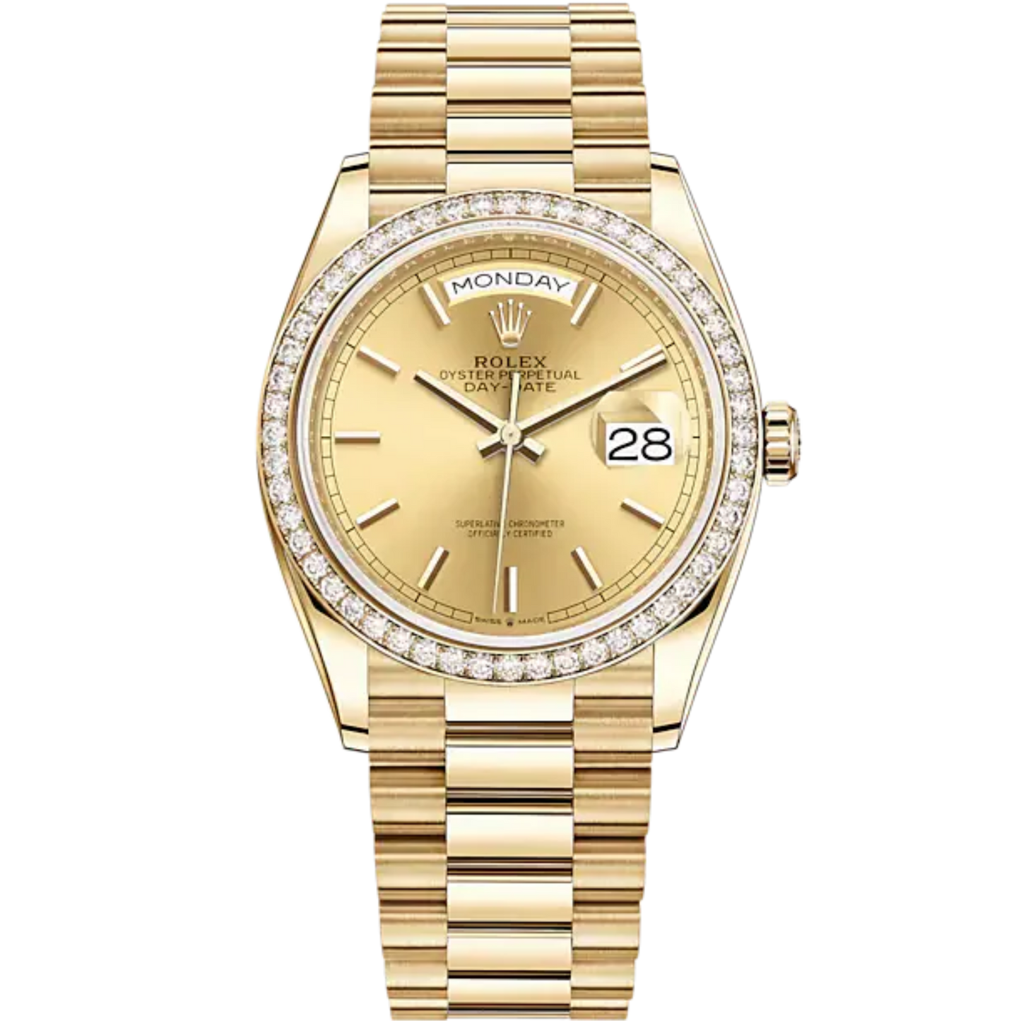 Day-Date 36 36mm President Bracelet and 18 KT Yellow Gold with Champagne-Colour Dial and Diamond-Set Bezel