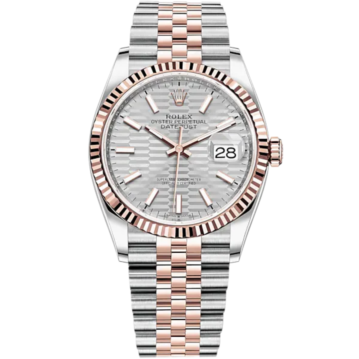 Datejust 36 36mm Oystersteel Jubilee Bracelet and Everose Gold with Silver Palm-Motif Dial Fluted Bezel