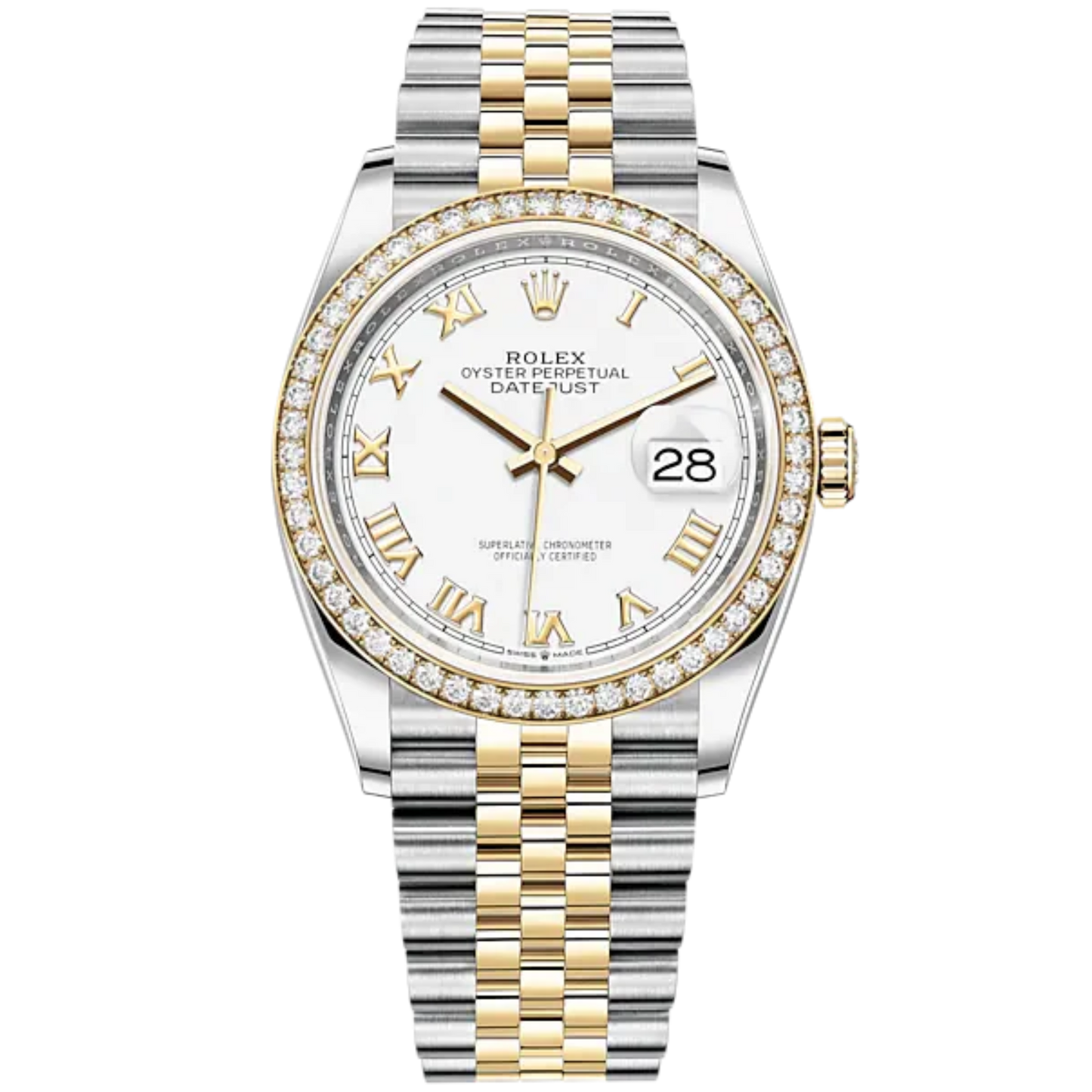 Datejust 36 36mm Oystersteel Jubilee Bracelet and Yellow Gold with White Dial Diamond-Set Beze